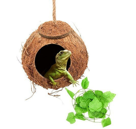 JMT-876234 Climbing Reptile Accessories Set: Coconut Shell Nest & 2.3M Artificial Vine for Tree Lizards