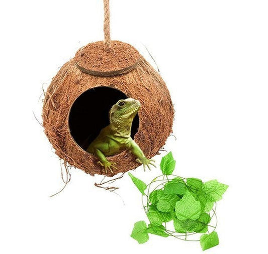 JMT-876234 Climbing Reptile Accessories Set: Coconut Shell Nest & 2.3M Artificial Vine for Tree Lizards