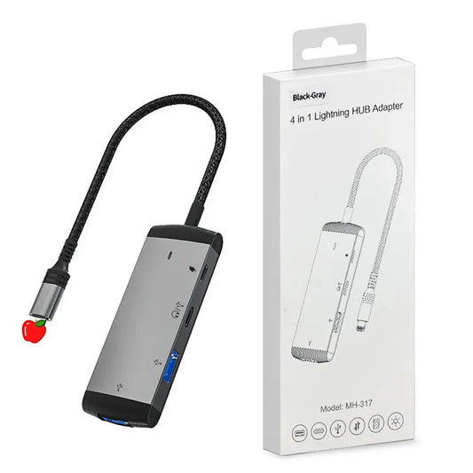 JMT-876426 4-in-1 USB 3.0 Hub Adapter for iPhone, Type-C Headphone Jack & Lightning Charging OTG Function
