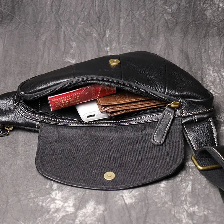 JMT-876810 Leather Men's Outdoor Leisure Chest Bag in Black and Coffee