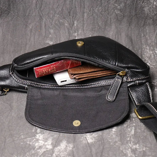 JMT-876810 Leather Men's Outdoor Leisure Chest Bag in Black and Coffee