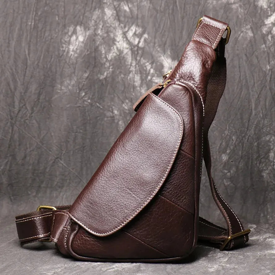 JMT-876810 Leather Men's Outdoor Leisure Chest Bag in Black and Coffee