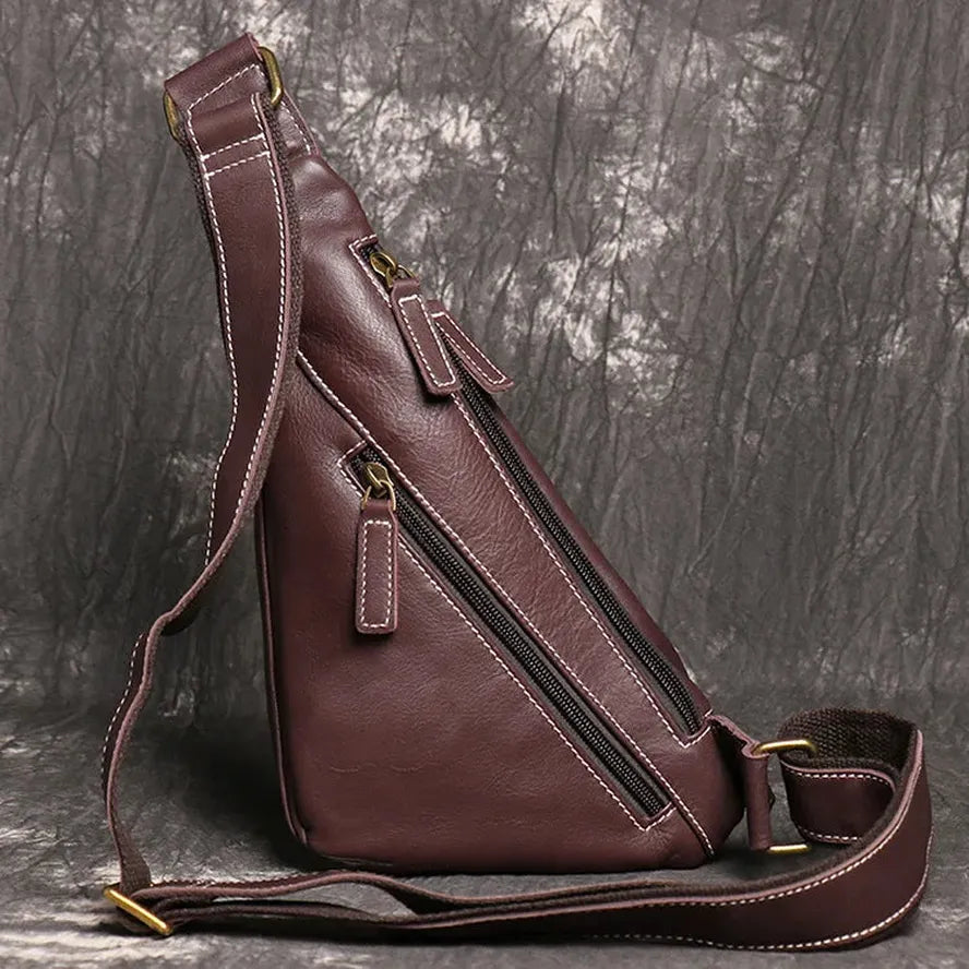 JMT-876810 Leather Men's Outdoor Leisure Chest Bag in Black and Coffee