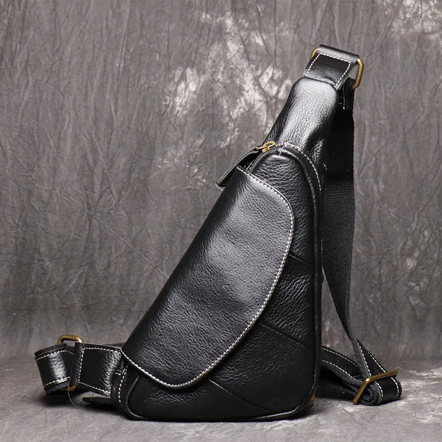 JMT-876810 Leather Men's Outdoor Leisure Chest Bag in Black and Coffee
