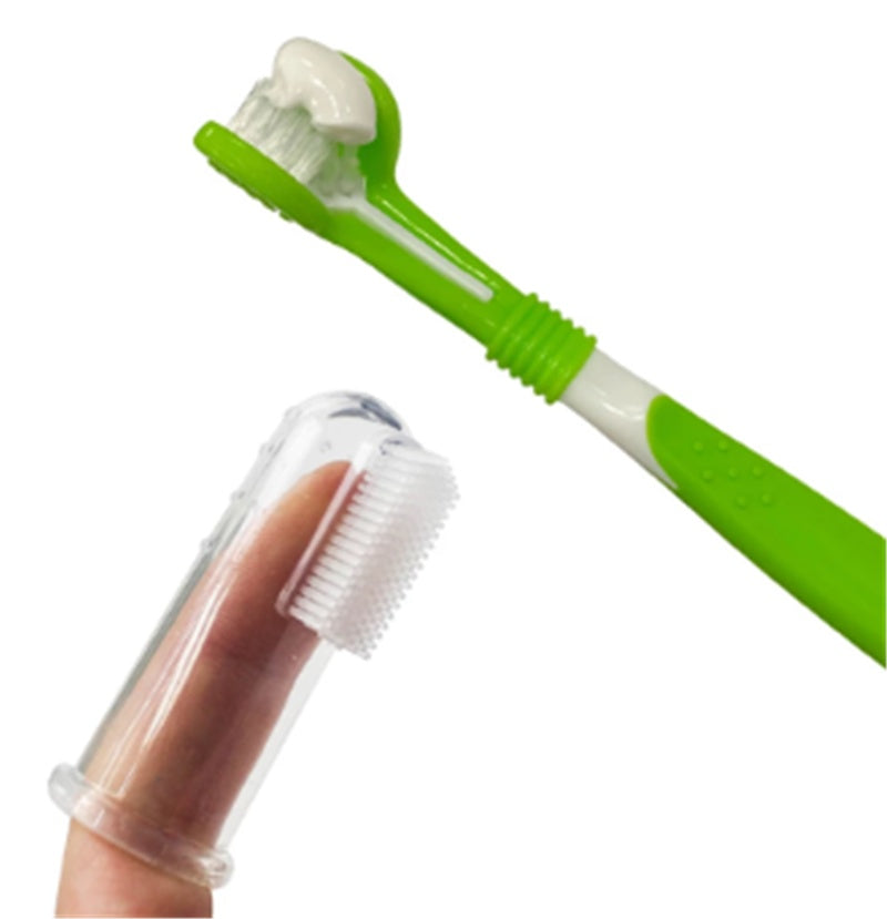 JMT-877002 Three-Head Silicone Finger Toothbrush for Dog Dental Care