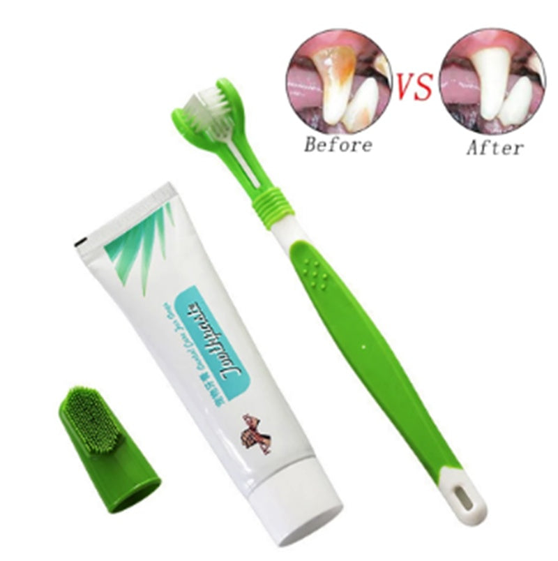 JMT-877002 Three-Head Silicone Finger Toothbrush for Dog Dental Care