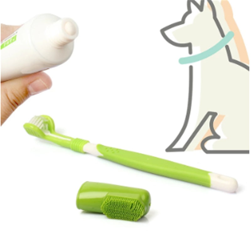 JMT-877002 Three-Head Silicone Finger Toothbrush for Dog Dental Care