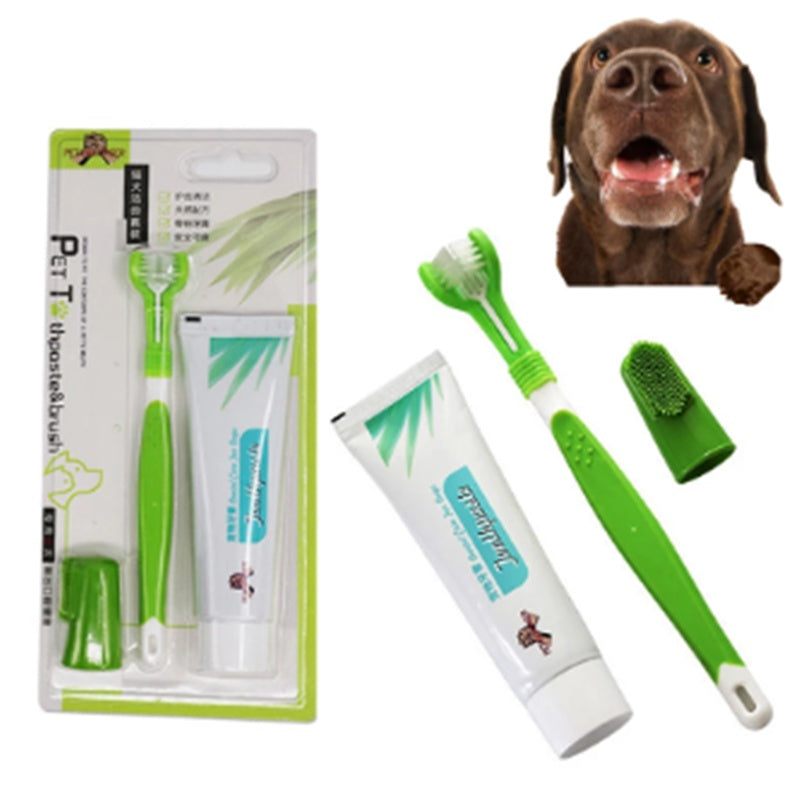 JMT-877002 Three-Head Silicone Finger Toothbrush for Dog Dental Care