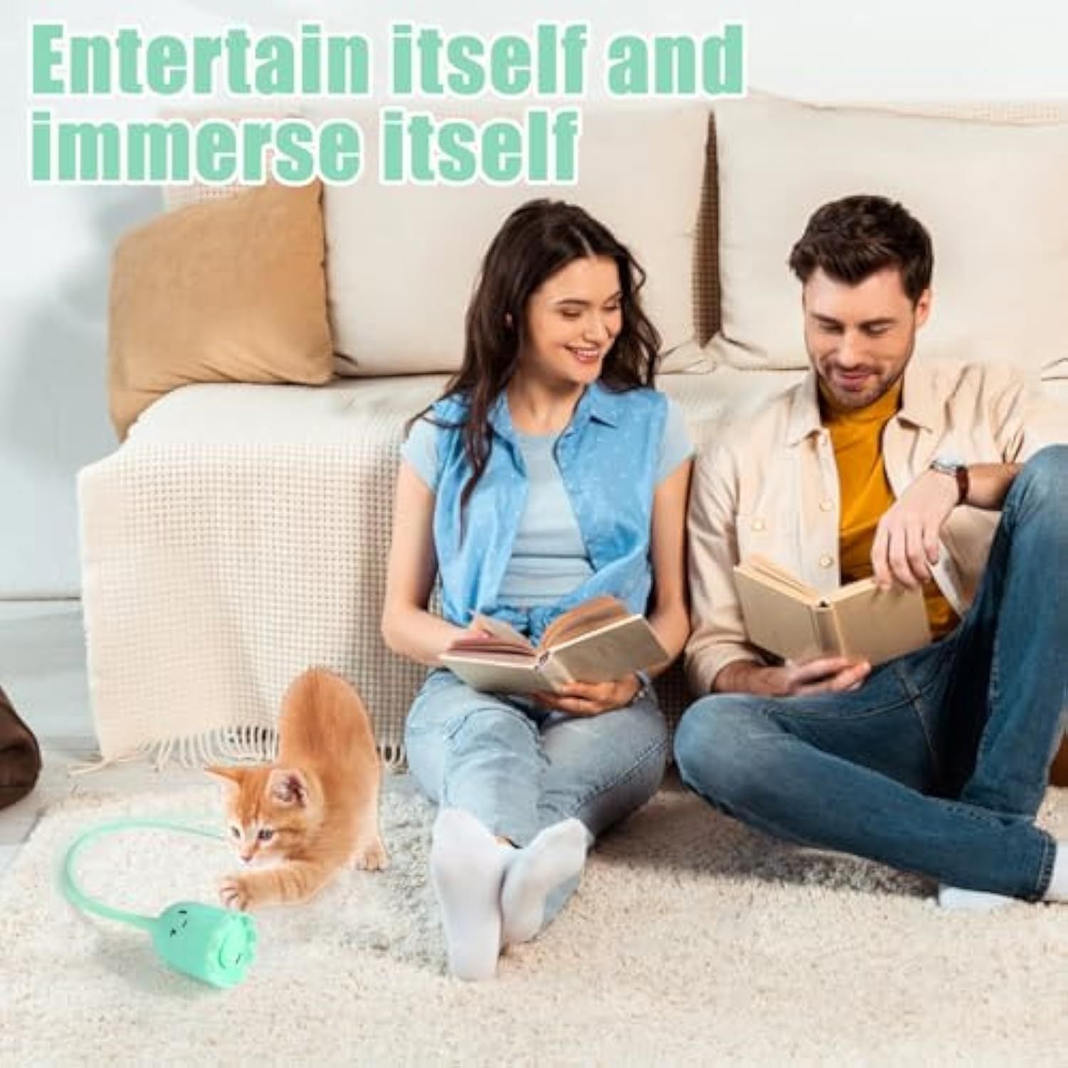JMT-877898 Interactive Self-Play Cat Toy with Swinging Silicone Tail for Indoor Cats - Rechargeable Automatic Wand Toy