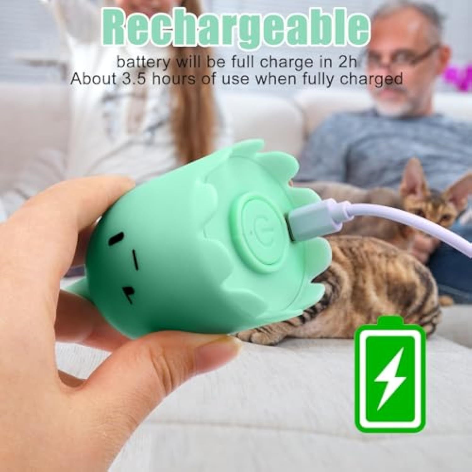 JMT-877898 Interactive Self-Play Cat Toy with Swinging Silicone Tail for Indoor Cats - Rechargeable Automatic Wand Toy