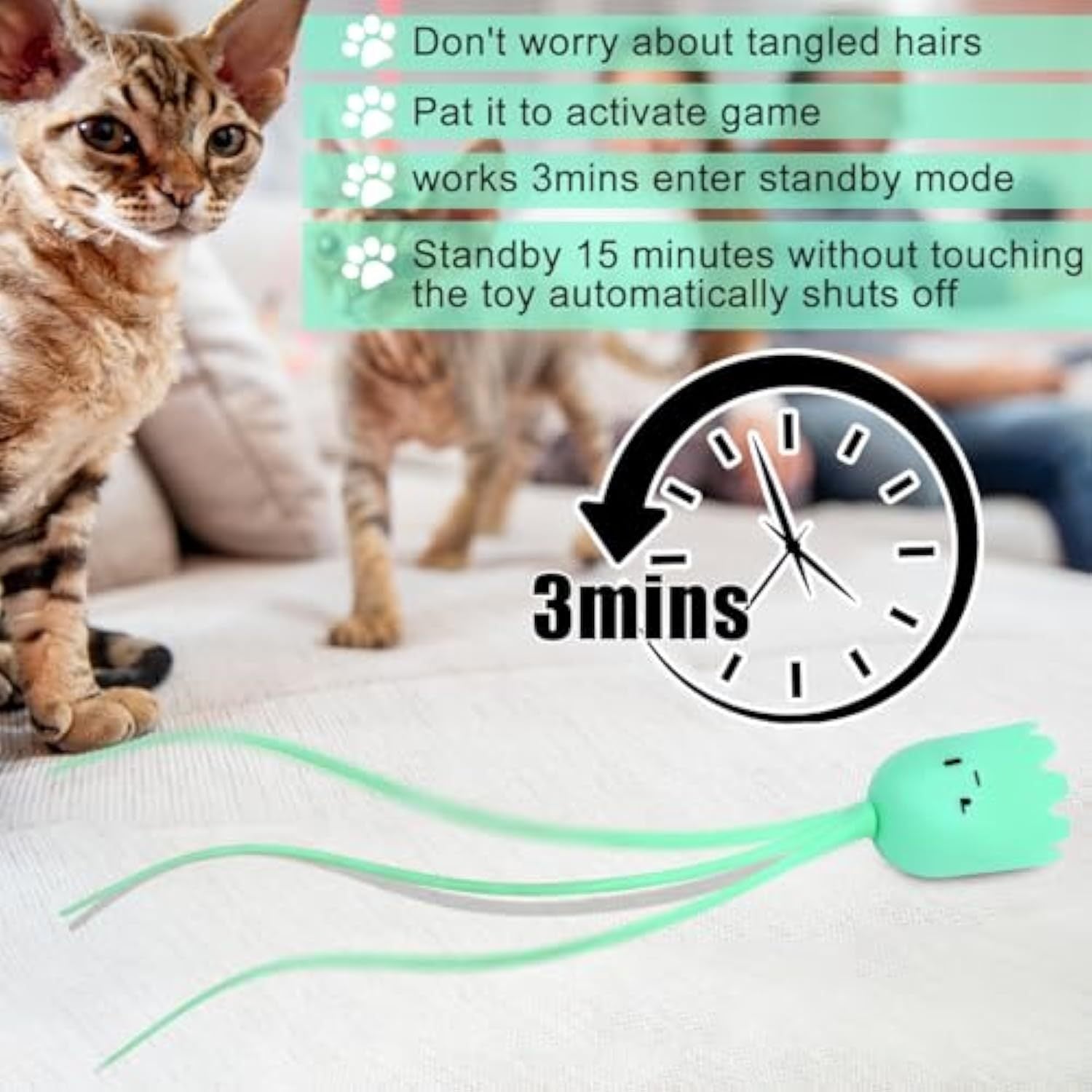 JMT-877898 Interactive Self-Play Cat Toy with Swinging Silicone Tail for Indoor Cats - Rechargeable Automatic Wand Toy