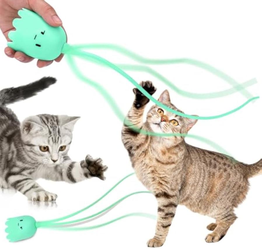 JMT-877898 Interactive Self-Play Cat Toy with Swinging Silicone Tail for Indoor Cats - Rechargeable Automatic Wand Toy