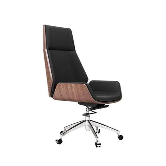 JMT-878986 Tall Leather and Wood Executive Conference Office Chairs with Bentwood Plywood Seat