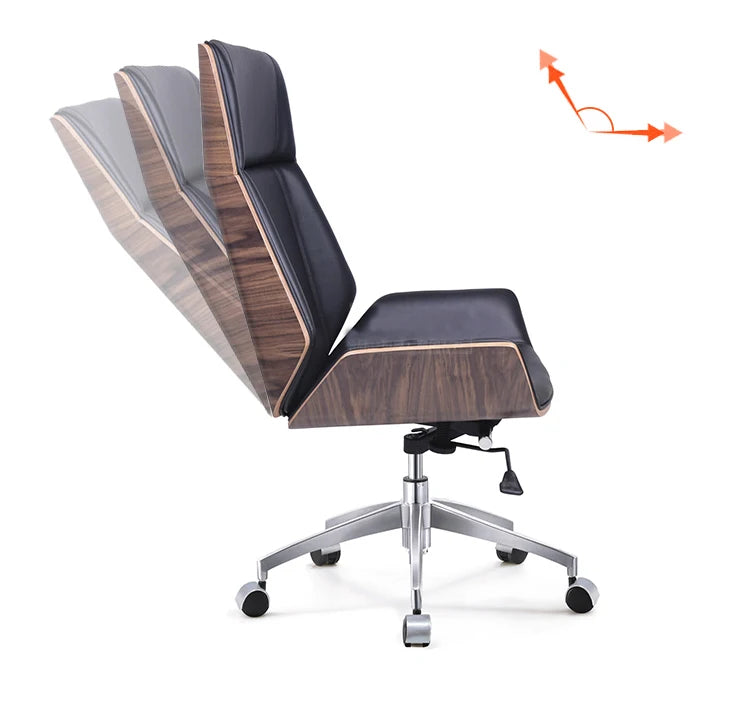 JMT-878986 Tall Leather and Wood Executive Conference Office Chairs with Bentwood Plywood Seat