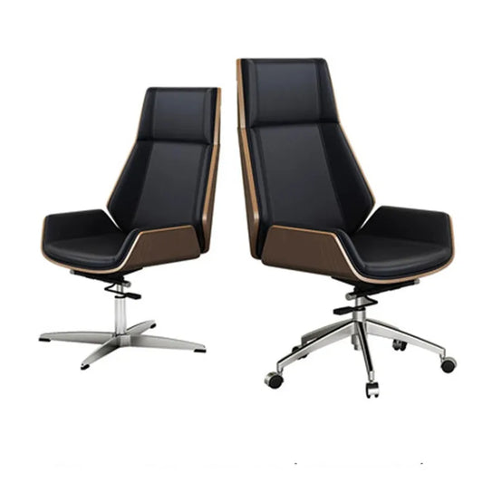 JMT-878986 Tall Leather and Wood Executive Conference Office Chairs with Bentwood Plywood Seat