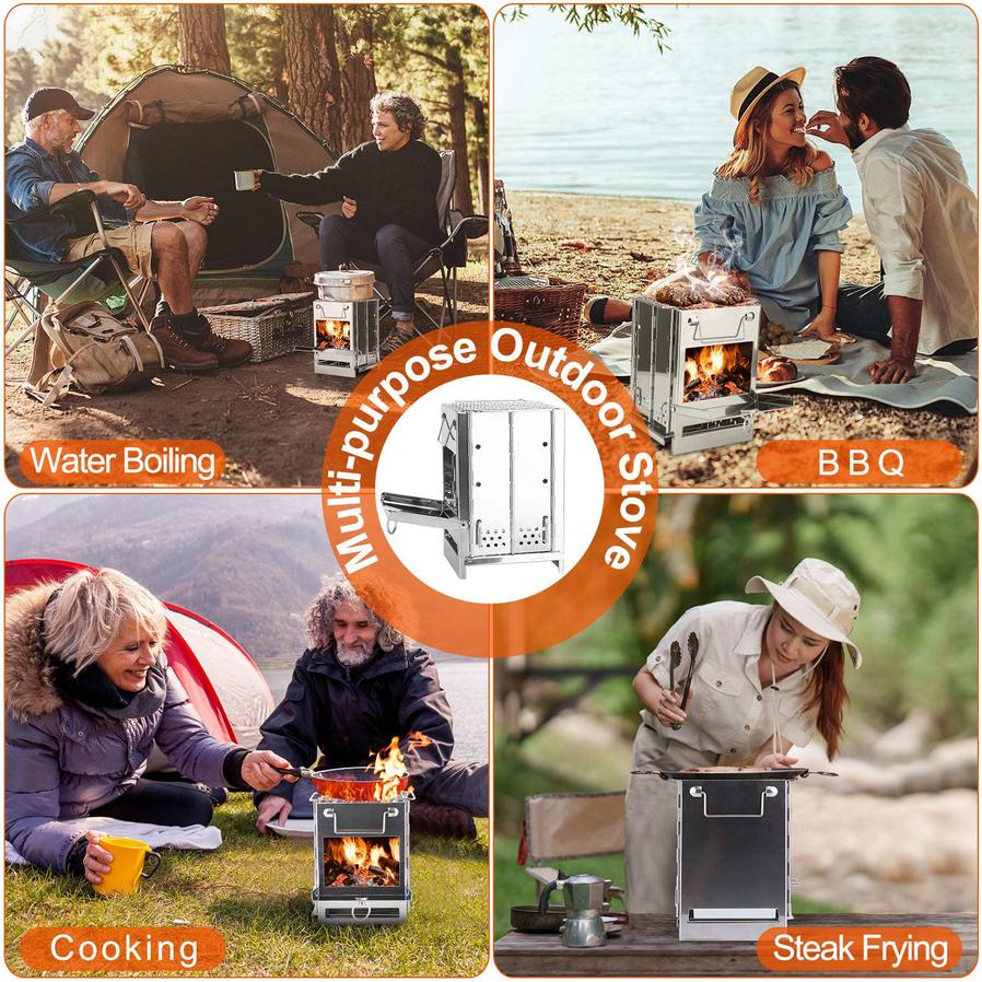 JMT-879114 Portable Folding Charcoal Cooking Stove for Camping, Hiking, and Outdoor Adventures with Carry Handle and Bag