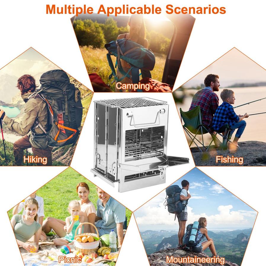JMT-879114 Portable Folding Charcoal Cooking Stove for Camping, Hiking, and Outdoor Adventures with Carry Handle and Bag