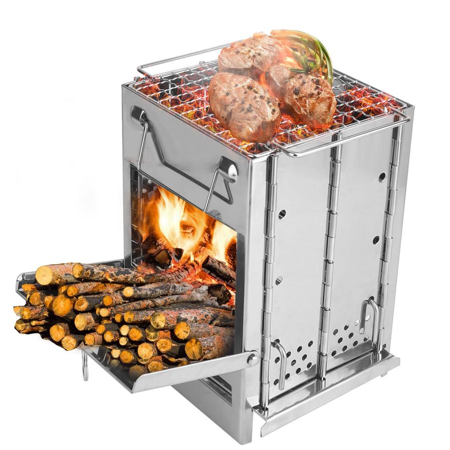 JMT-879114 Portable Folding Charcoal Cooking Stove for Camping, Hiking, and Outdoor Adventures with Carry Handle and Bag