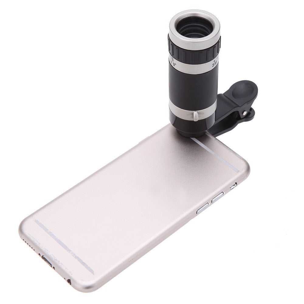 JMT-879242 8X Telescopic Lens for Phones with Clip & Cleaning Cloth - Magnifies Up to 240 Yards