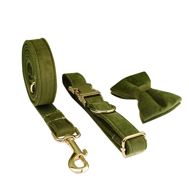 JMT-879562 Velvet Pet Collar with Adjustable Traction Rope and Bow Tie Set