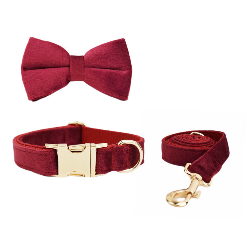 JMT-879562 Velvet Pet Collar with Adjustable Traction Rope and Bow Tie Set