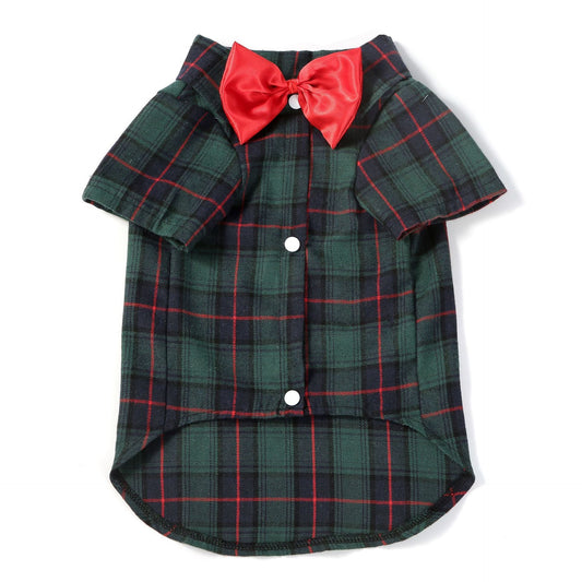 JMT-880010 Plaid Dog Shirt with Bow Tie for Small to Medium-Sized Pets in Multiple Colors