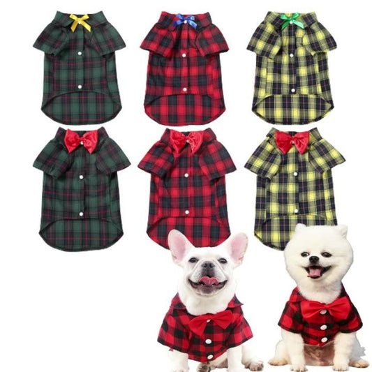 JMT-880010 Plaid Dog Shirt with Bow Tie for Small to Medium-Sized Pets in Multiple Colors