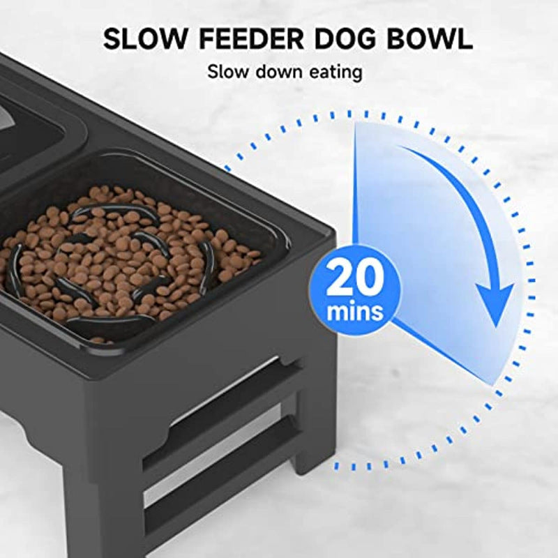 JMT-880202 Adjustable Elevated Dog Bowl with Slow Feeder & Non-Spill Water Bowl - Ideal for Small, Medium, and Large Dogs