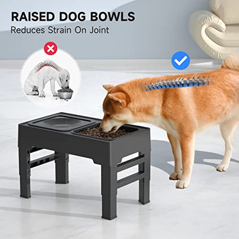 JMT-880202 Adjustable Elevated Dog Bowl with Slow Feeder & Non-Spill Water Bowl - Ideal for Small, Medium, and Large Dogs