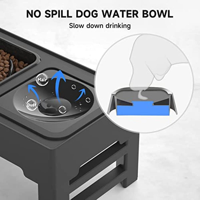 JMT-880202 Adjustable Elevated Dog Bowl with Slow Feeder & Non-Spill Water Bowl - Ideal for Small, Medium, and Large Dogs