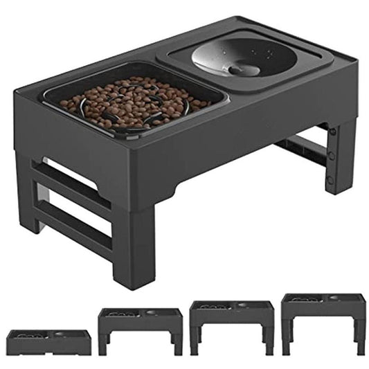 JMT-880202 Adjustable Elevated Dog Bowl with Slow Feeder & Non-Spill Water Bowl - Ideal for Small, Medium, and Large Dogs