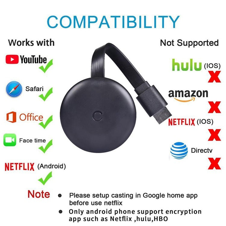 JMT-880394 Wireless Display Adapter for iOS Devices - 4K & 1080P Resolution Support, Multiple Video Formats, ABS Material