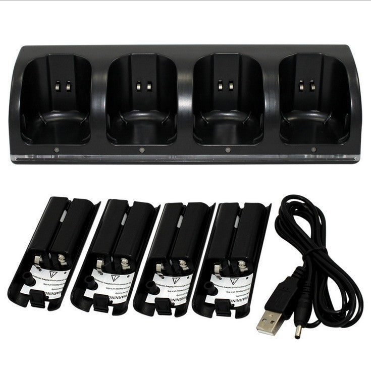 JMT-880714 Wii Four-Controller Charging Station with Four Rechargeable Batteries and USB Charging Cable