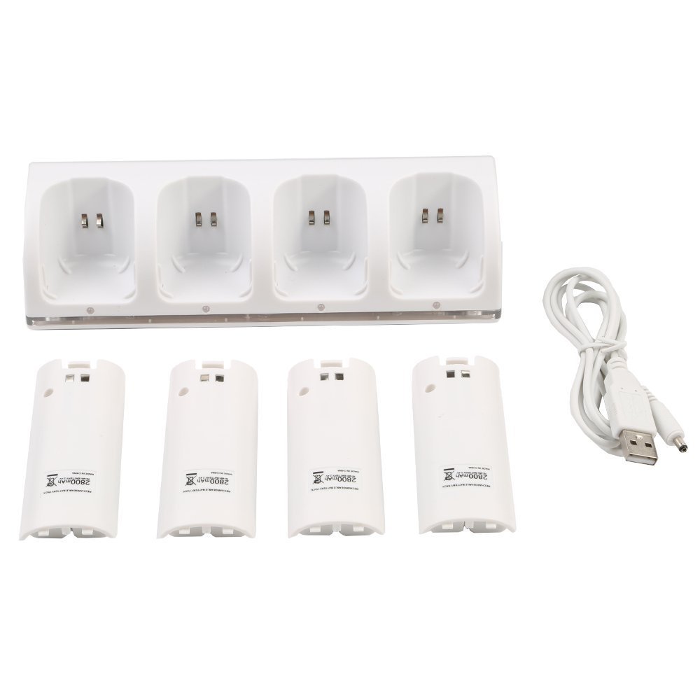 JMT-880714 Wii Four-Controller Charging Station with Four Rechargeable Batteries and USB Charging Cable