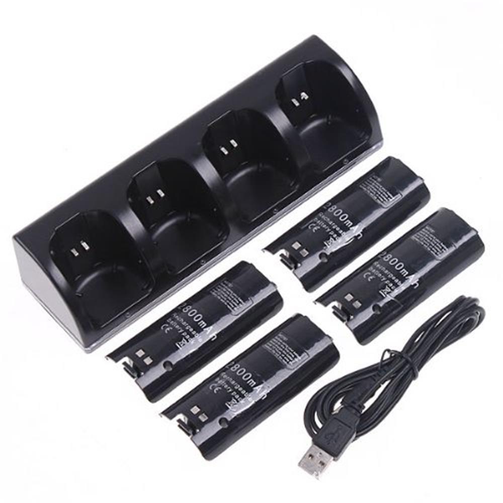 JMT-880714 Wii Four-Controller Charging Station with Four Rechargeable Batteries and USB Charging Cable