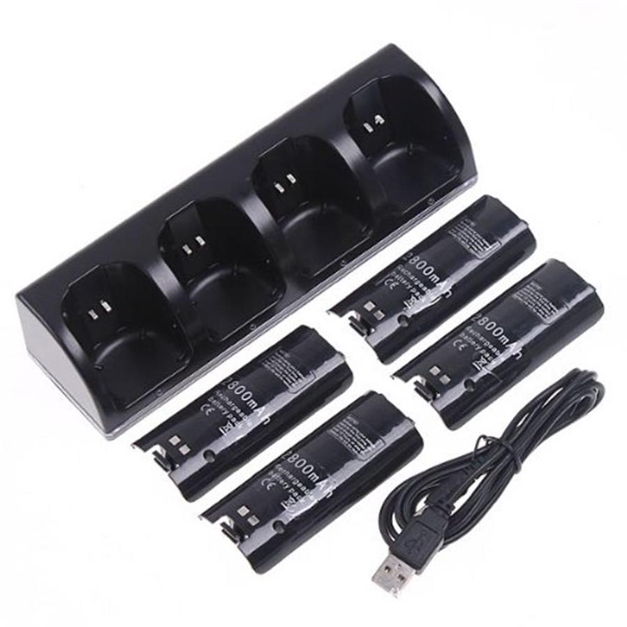 JMT-880714 Wii Four-Controller Charging Station with Four Rechargeable Batteries and USB Charging Cable