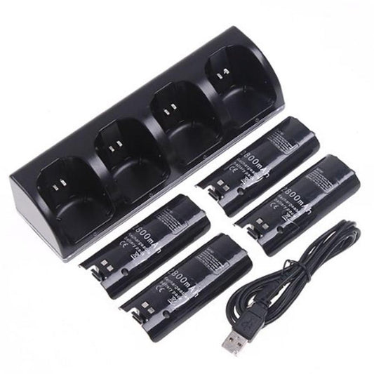 JMT-880714 Wii Four-Controller Charging Station with Four Rechargeable Batteries and USB Charging Cable