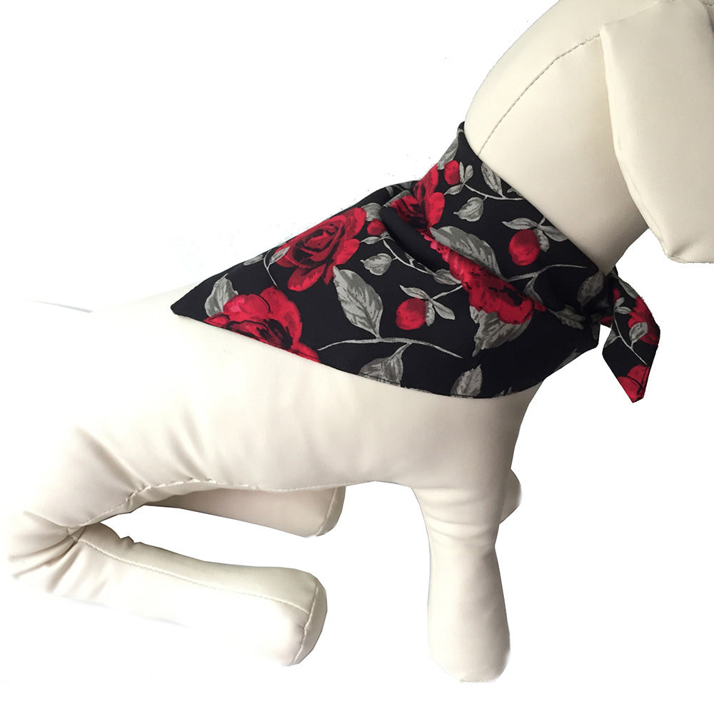 JMT-880842 Cotton Floral Triangle Scarf for Pets - Adjustable Cat Collar with Bow Tie for All Seasons