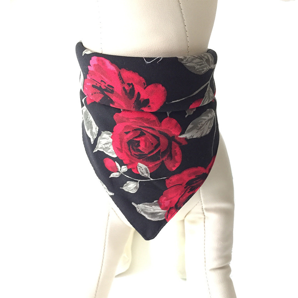 JMT-880842 Cotton Floral Triangle Scarf for Pets - Adjustable Cat Collar with Bow Tie for All Seasons