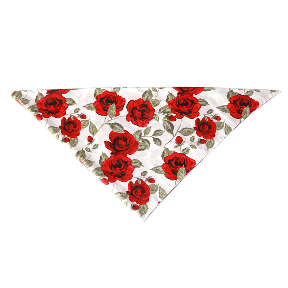 JMT-880842 Cotton Floral Triangle Scarf for Pets - Adjustable Cat Collar with Bow Tie for All Seasons