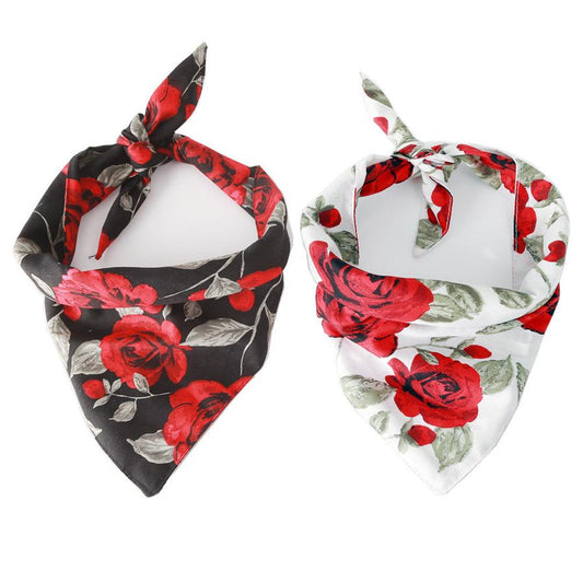 JMT-880842 Cotton Floral Triangle Scarf for Pets - Adjustable Cat Collar with Bow Tie for All Seasons
