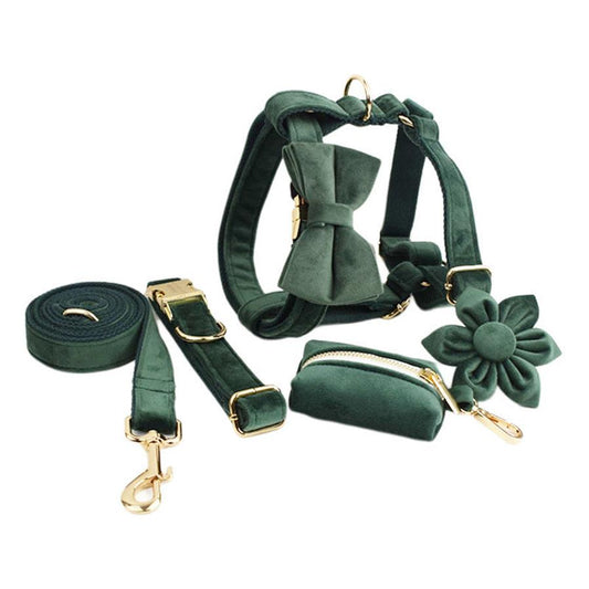 JMT-881034 Soft Fabric Velvet Pet Collar with Adjustable Sizes and Accessories