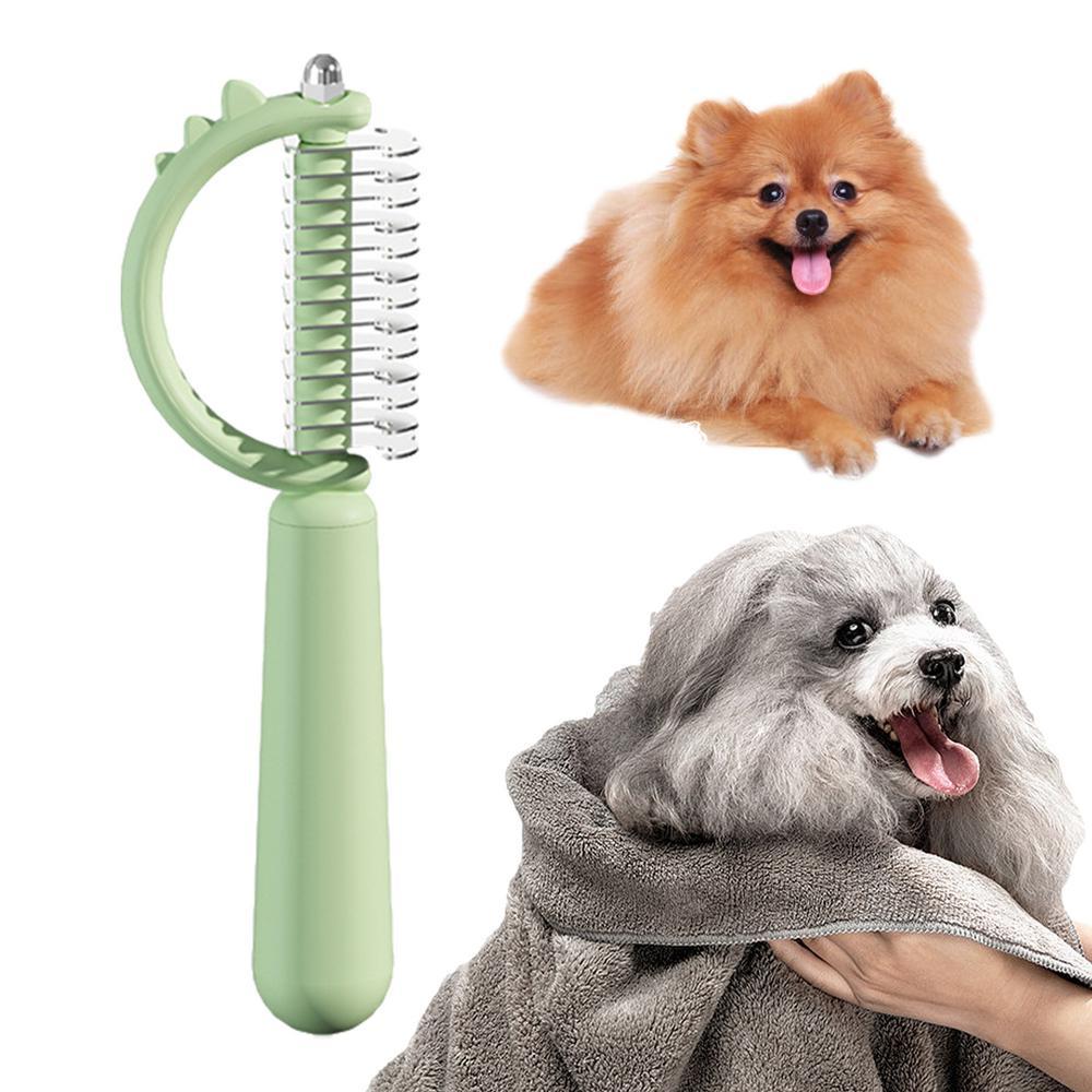 JMT-881610 Self-Cleaning Cat Brush with Double-Sided Design for Shedding and Dematting, Cute Dinosaur Shape