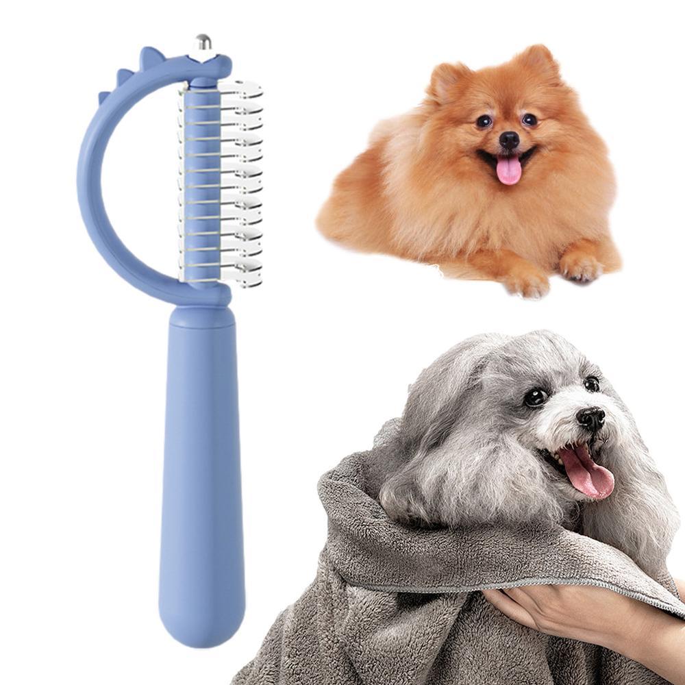 JMT-881610 Self-Cleaning Cat Brush with Double-Sided Design for Shedding and Dematting, Cute Dinosaur Shape