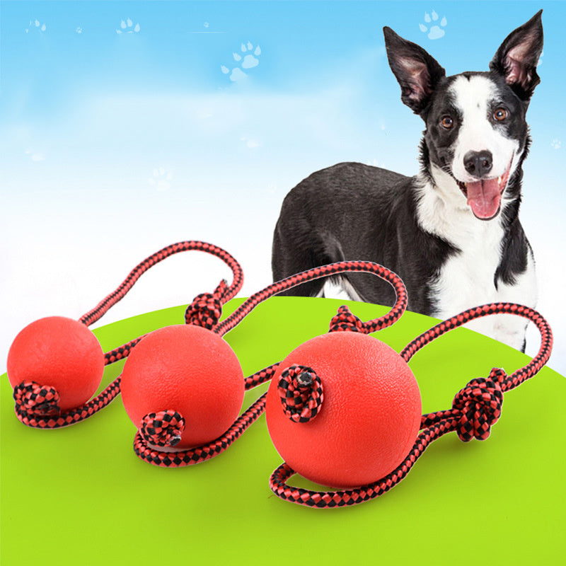 JMT-881674 Durable Rubber Dog Ball with Rope - Indestructible Chew Toy for Puppies and Pets, Available in Multiple Sizes