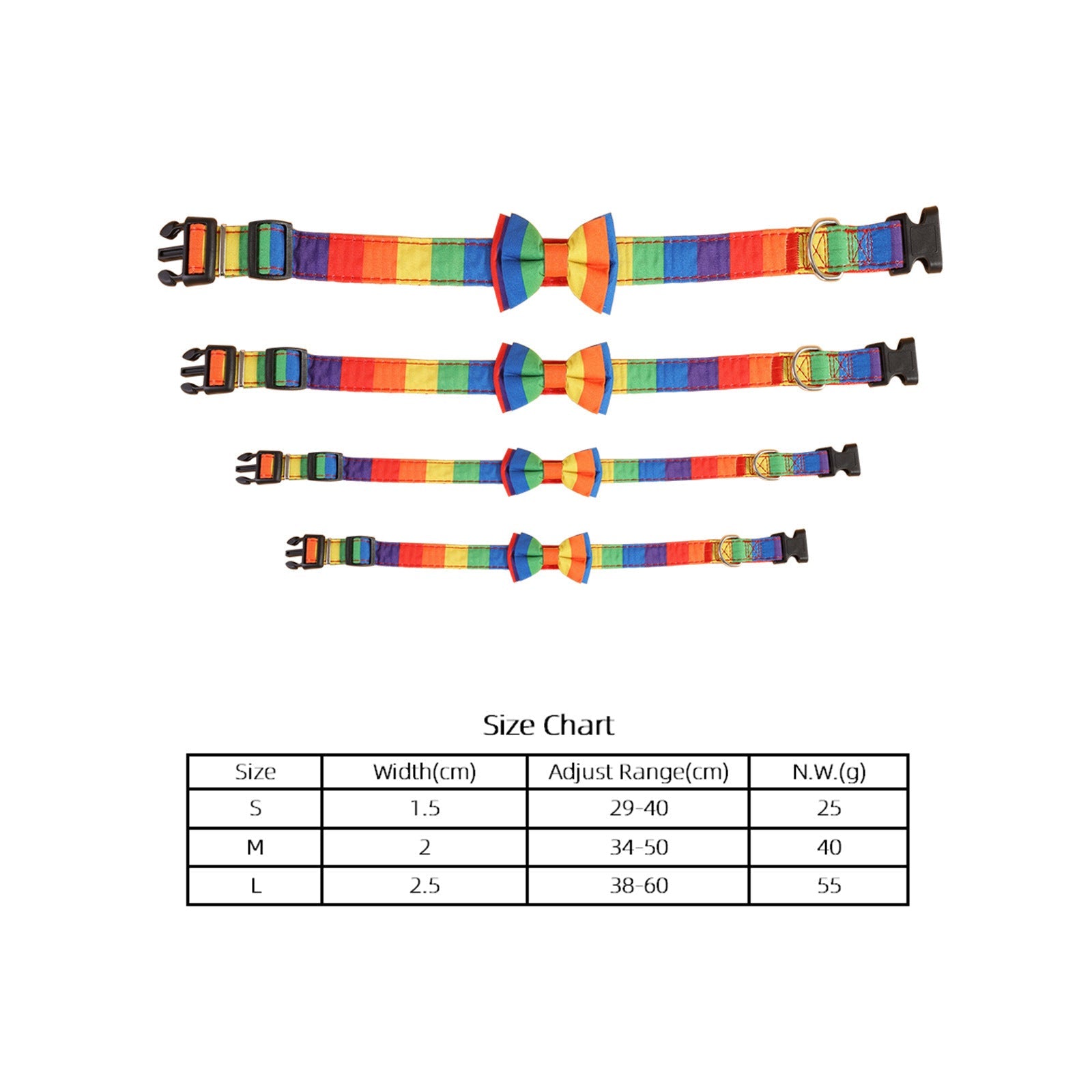 JMT-882186 Rainbow Pattern Pet Collar with Bow Tie for Cats and Dogs, Available in Multiple Sizes