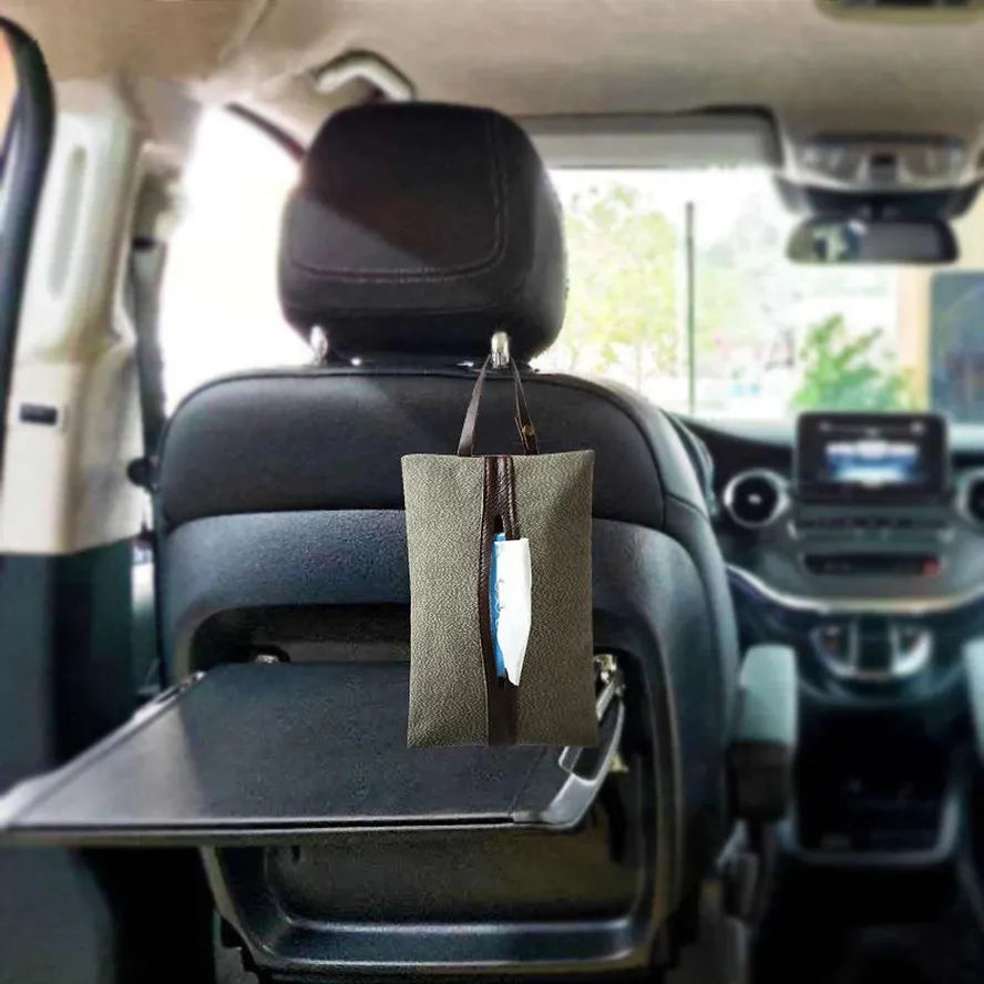 JMT-882570 Retro Canvas Paper Towel Cover with Detachable Bag for Car Seat Storage