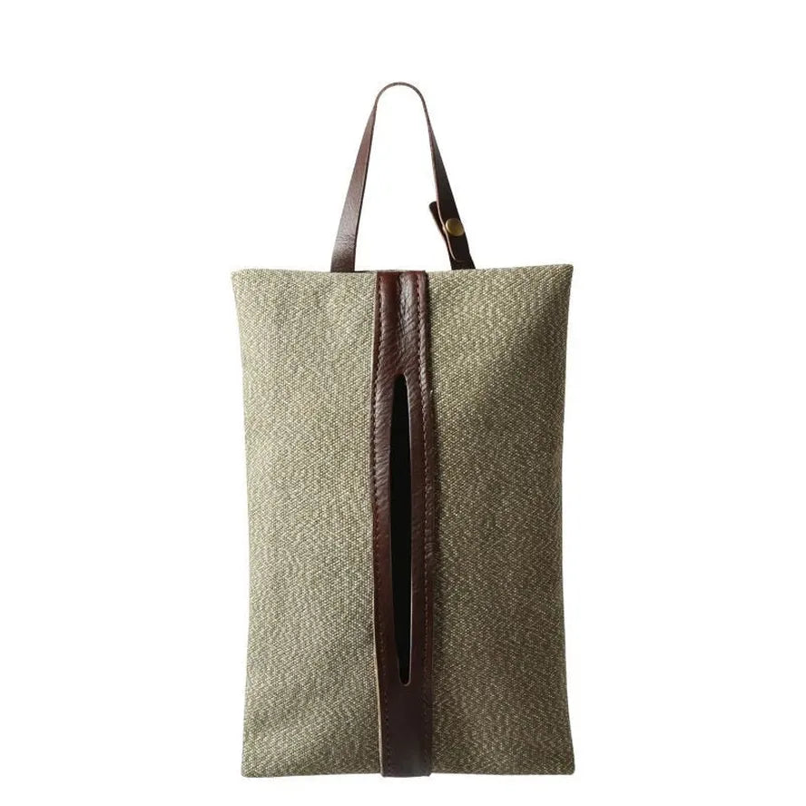 JMT-882570 Retro Canvas Paper Towel Cover with Detachable Bag for Car Seat Storage