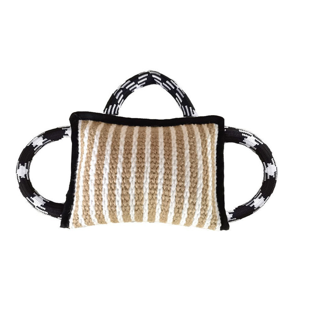JMT-883018 Interactive Dog Jute Bite Pillow with 3 Handles for Tug-of-War Play and Training, Medium to Large Dogs