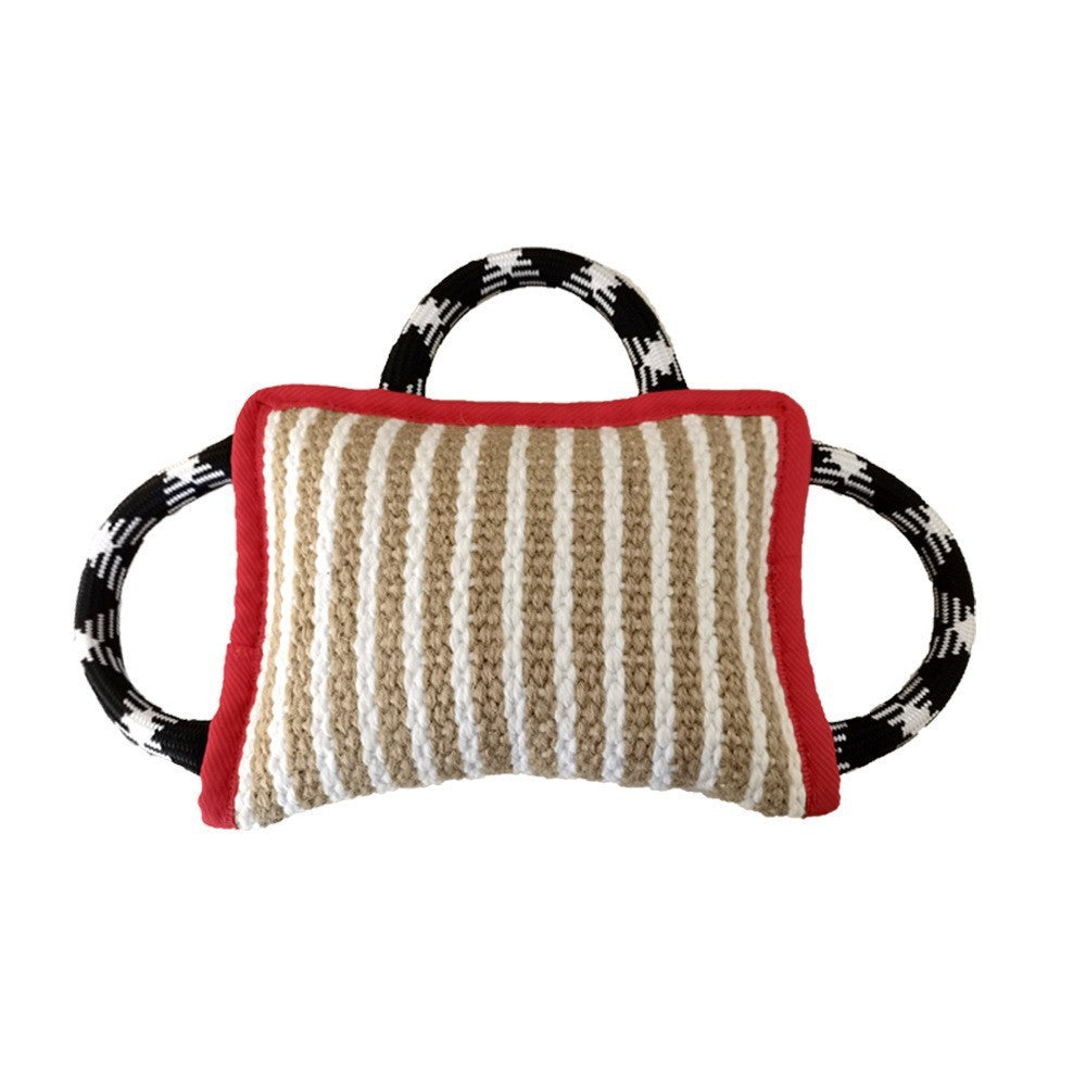 JMT-883018 Interactive Dog Jute Bite Pillow with 3 Handles for Tug-of-War Play and Training, Medium to Large Dogs